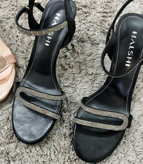Shimmer Buckle Strap Heel